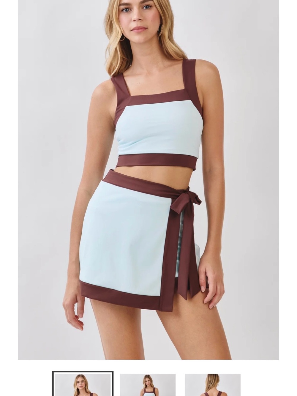 Women's Two-Tone  athletic Light Blue and Brown Wrap Skirt